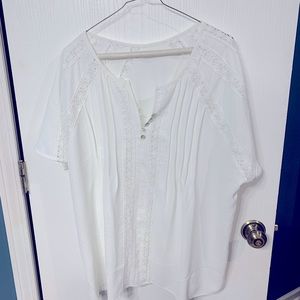 Dokotoo v neck crochet lace eyelet top - white